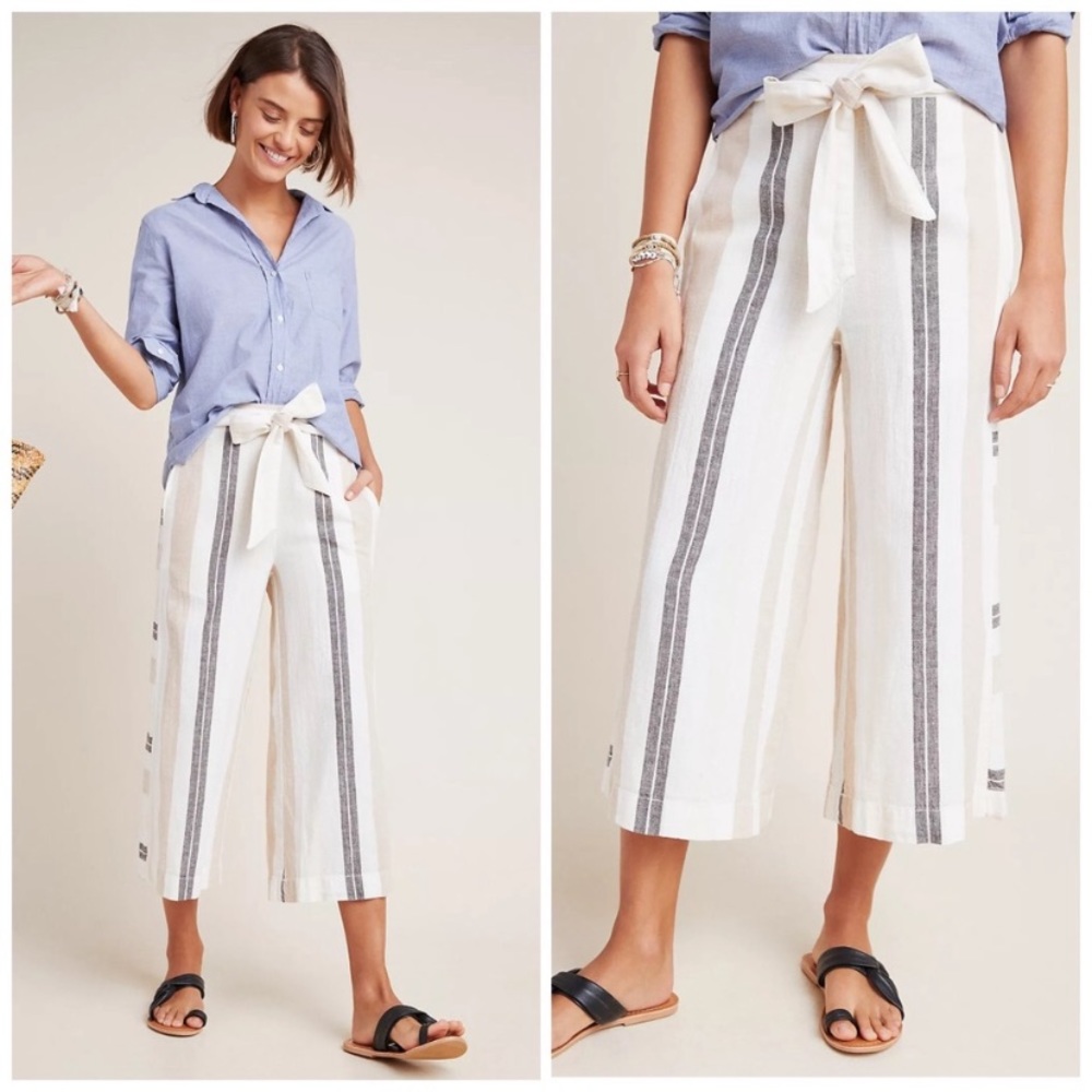 Anthropologie Shorebound Wide leg linen crops